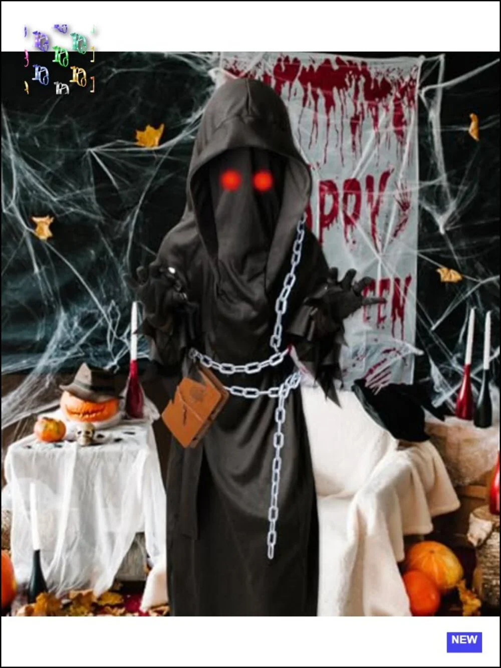 Kids Grim Reaper Costume 7 Pieces Halloween Scary Cosplay Set